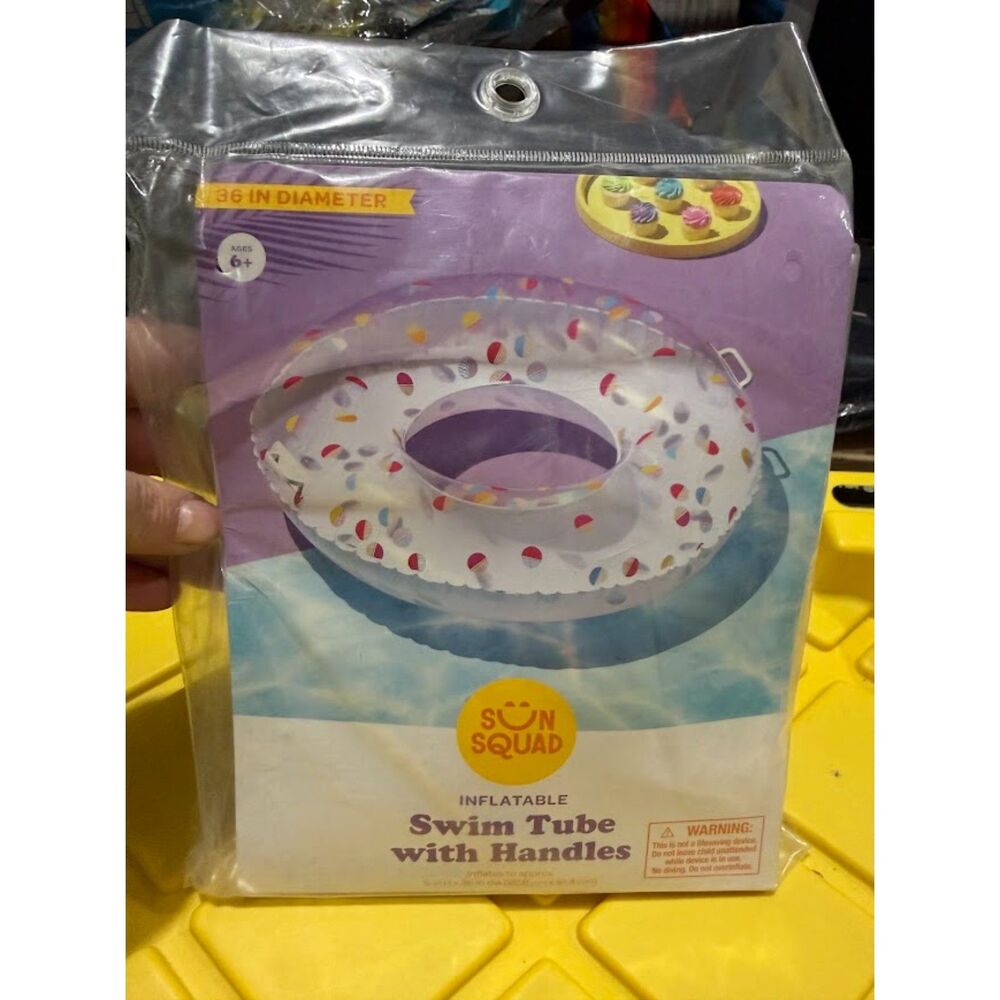 Sun Squad 36" Inflatable Swim Tube with handles featuring a cupcake theme